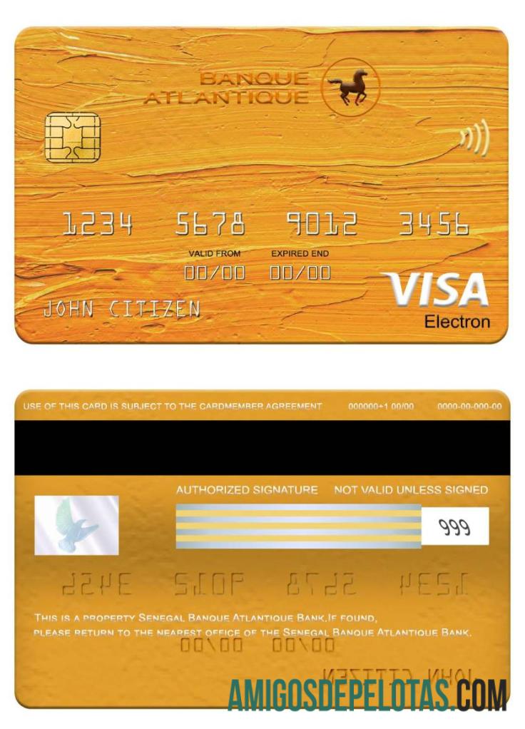 Cartão Senegal Banque Atlantique Bank Visa Electron baixar para verificação